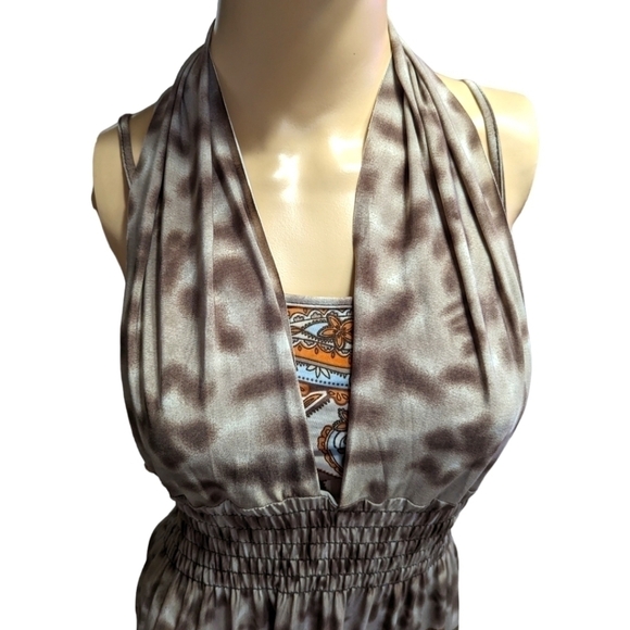 Julia Boho Silk Festival Floral Paisley Halter Midi Dress Size Large NWOT - Picture 3 of 9